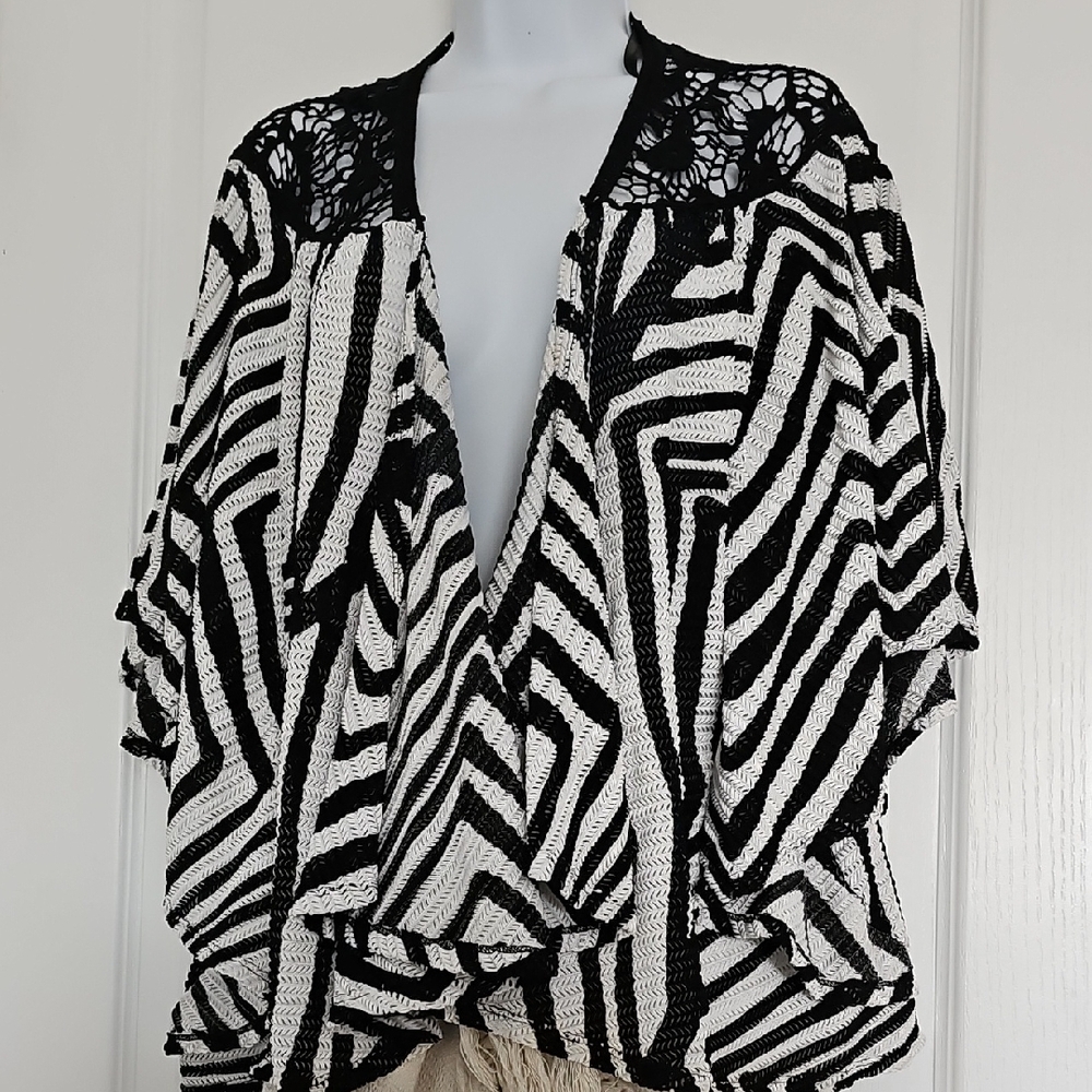 Black and White Zebra Stripe Shrug with Lace Accents